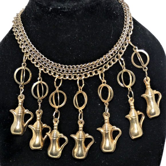 Jewelry - Vintage Handmade Charm Bracelet Coffee Tea Pots 7"